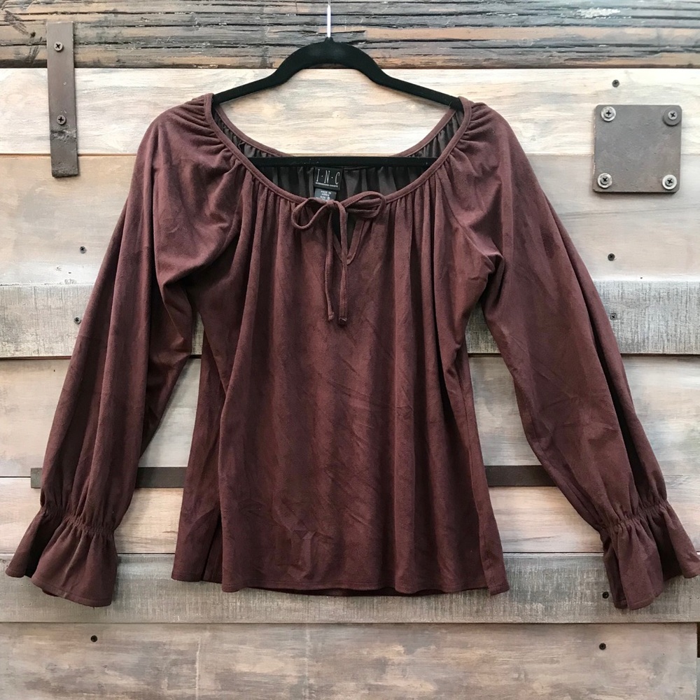 INC Brown Bohemian Size Small Suede-Like Top